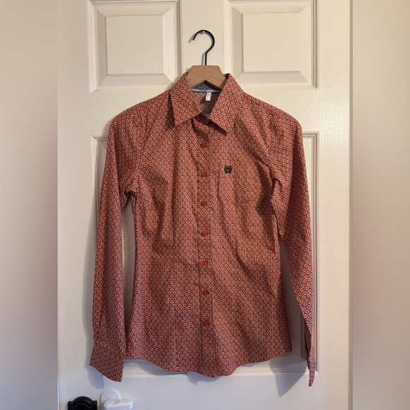 Cinch Women's Orange Geo Print Long Sleeve Western Shirt Xs Button Down - Picture 3 of 9